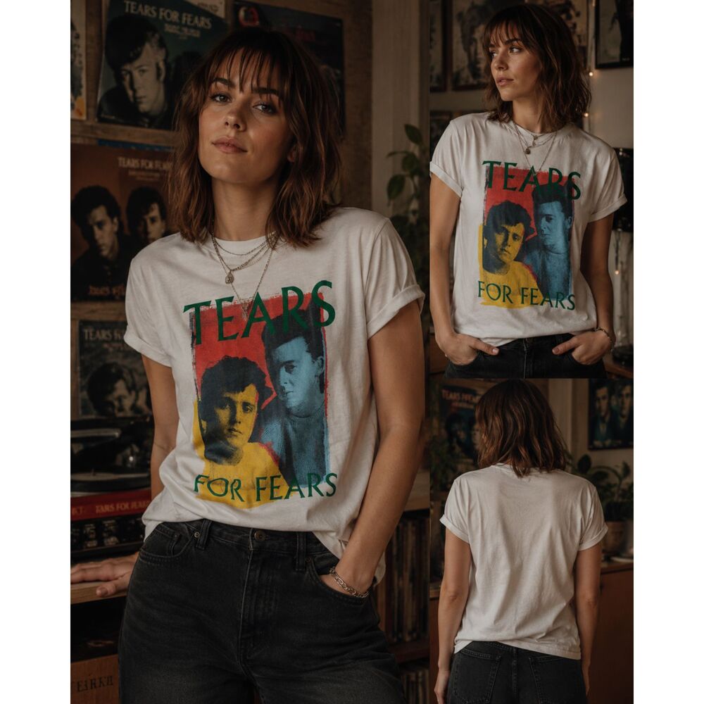 Tears For Fears 80s Pop Band White Y2K T Shirt Tee Top   Women's Size Medium